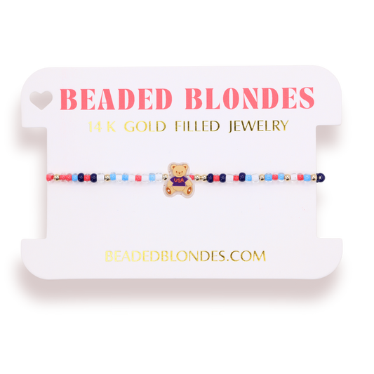 Patriotic Teddy Bear Bracelet on Color
