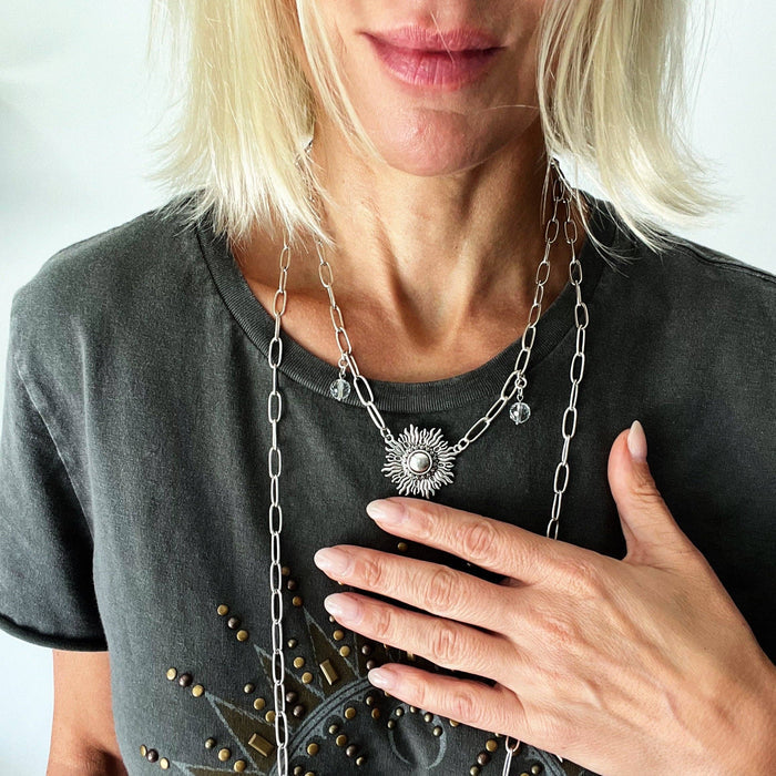 Perfectly Imperfect Starburst Long Chain Necklace: Silver Finish