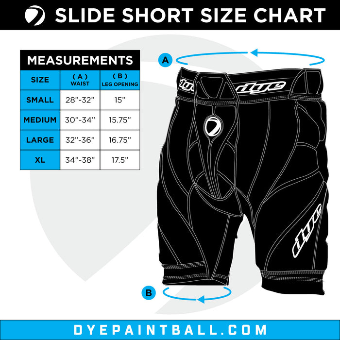 DYE Performance Slide Shorts - Black paintball protective gear – opposite side view