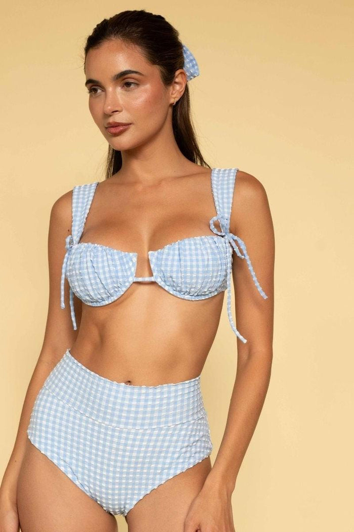 Montce - Peri Micro Gingham Added Coverage High Rise Bikini Bottom -