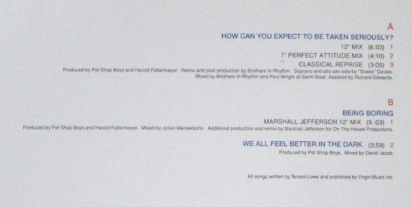 Pet Shop Boys - How Can You Expect To Be Taken Seriously? (12") [US] 1st (Very Good Plus (VG+))
