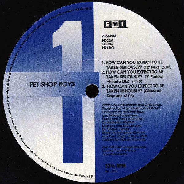 Pet Shop Boys - How Can You Expect To Be Taken Seriously? (12") [US] 1st (Very Good Plus (VG+))