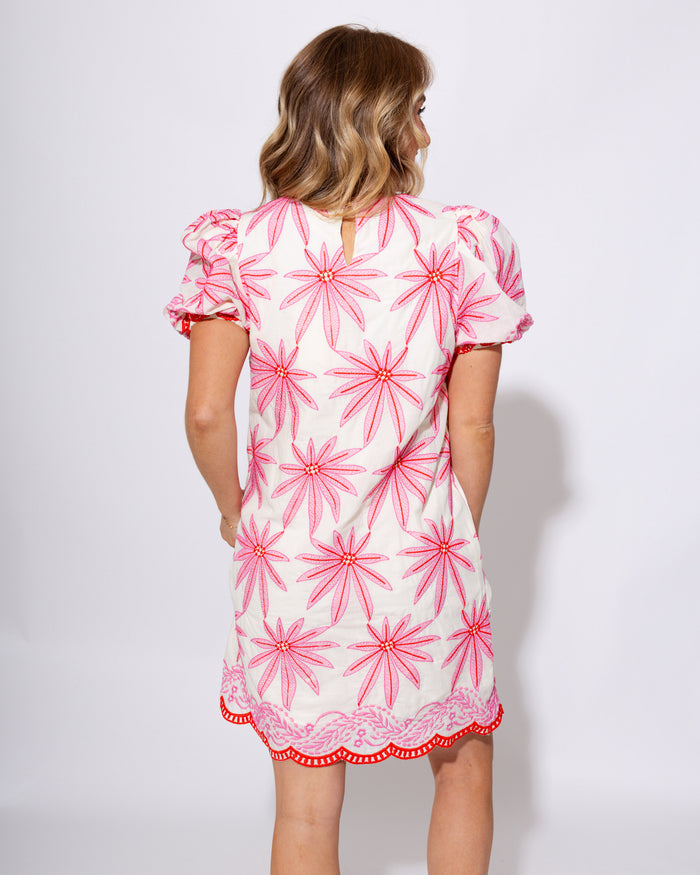 White Pink Embroidered Floral Mini Dress - Entro - Gaudie & Co. Nederland TX Boutique