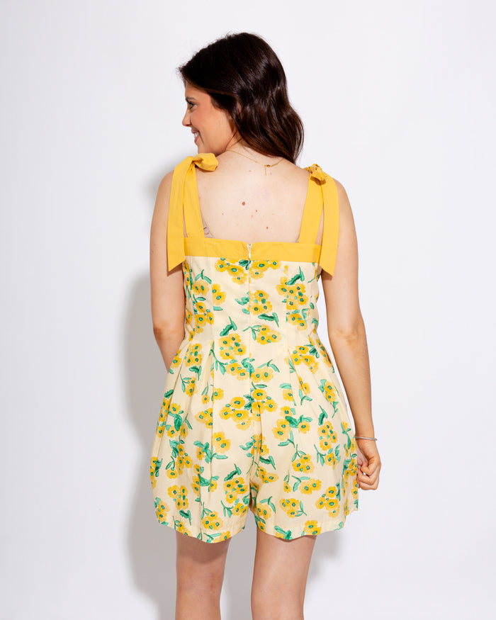 Petals & Pleats Romper in Custard