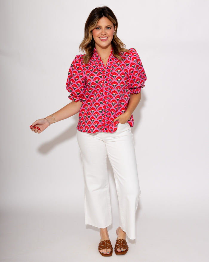 Pink Floral Puff Sleeve Top