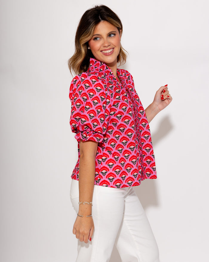 Pink Floral Puff Sleeve Top
