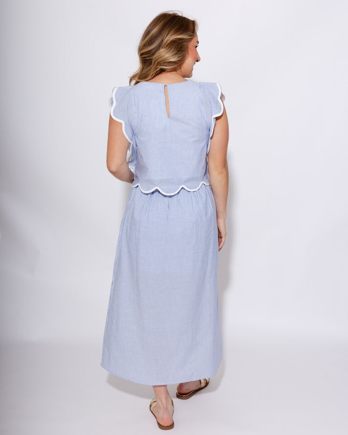 Pinstripe Scallop Trim Top & Skirt Set