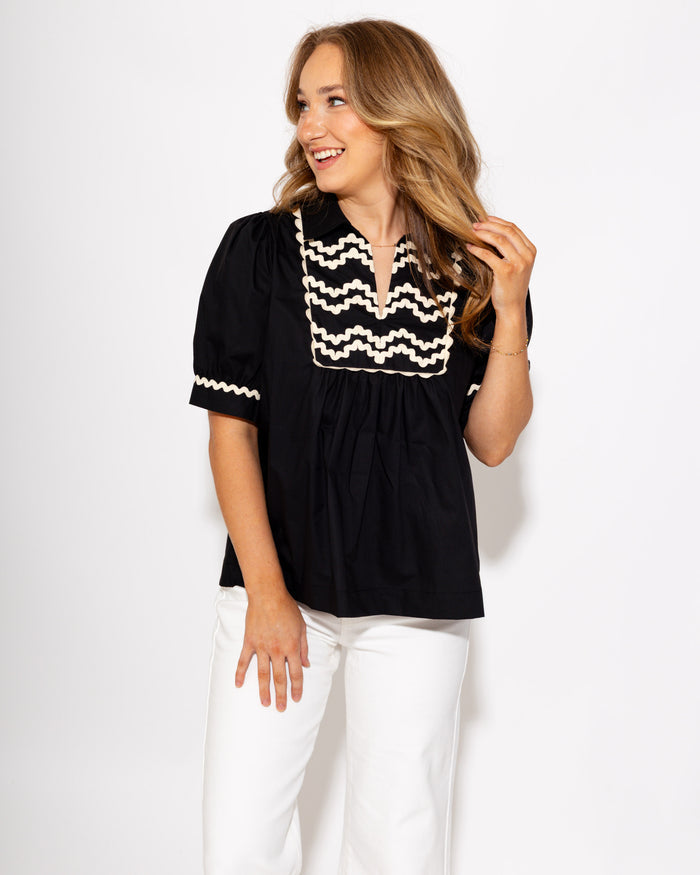 Playful RicRac Accent Top in Black