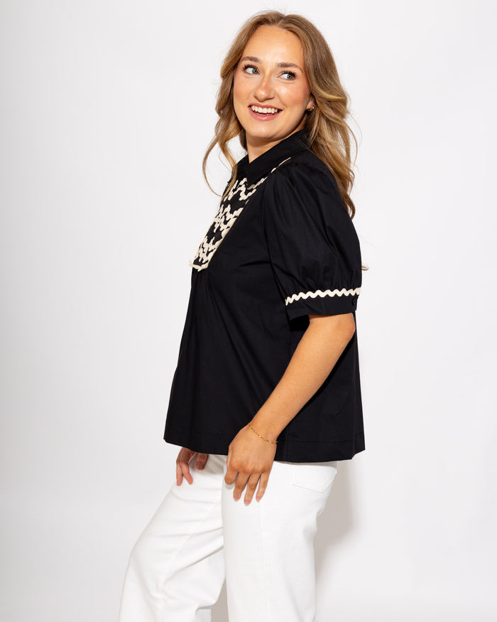 Playful RicRac Accent Top in Black