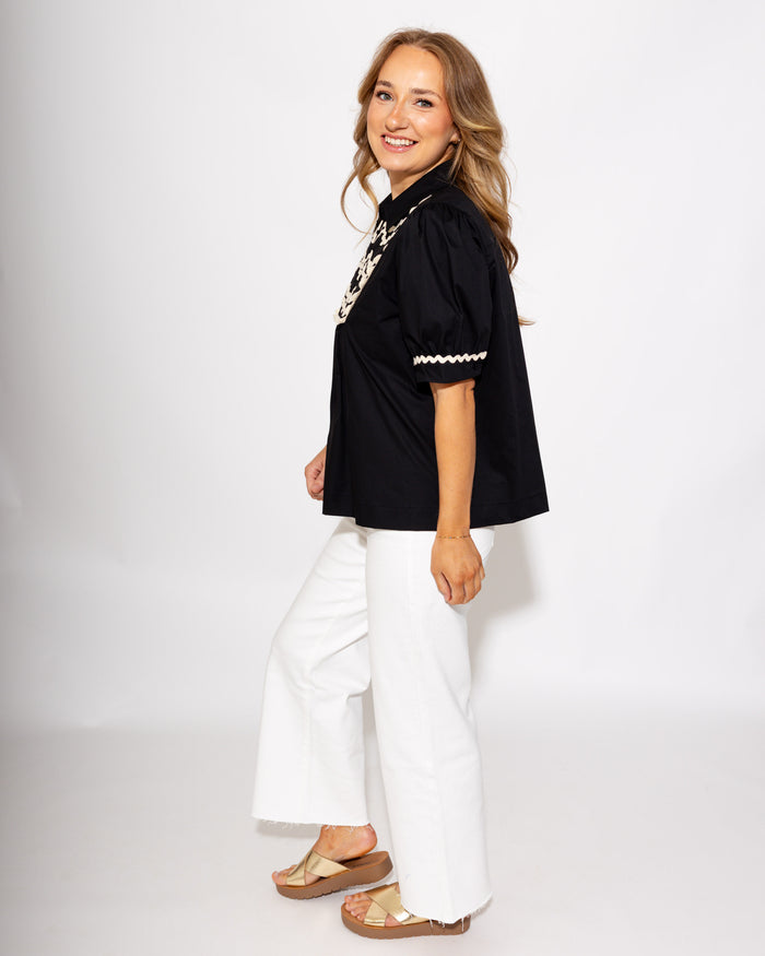 Playful RicRac Accent Top in Black