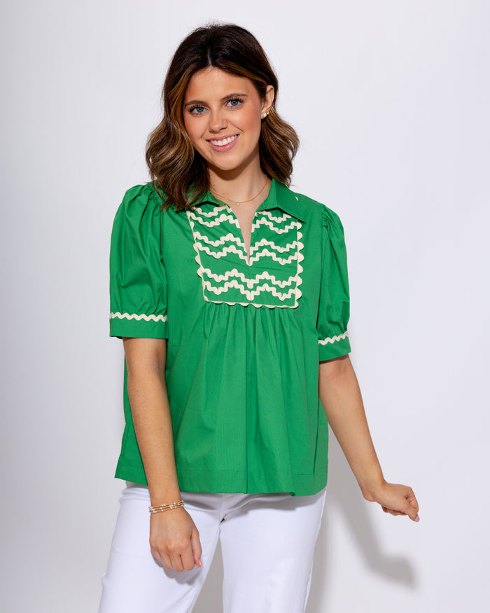 Playful RicRac Accent Top in Kelly green