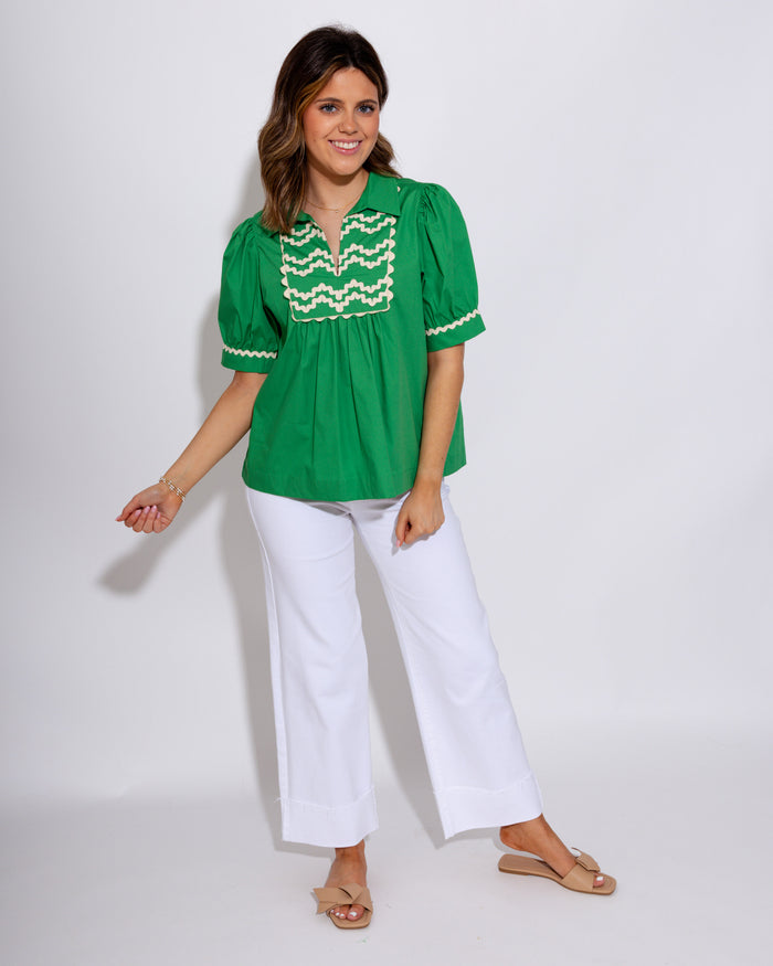 Playful RicRac Accent Top in Kelly green