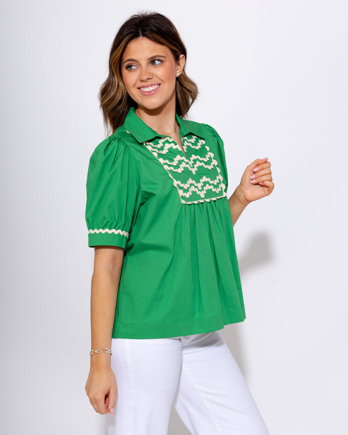 Playful RicRac Accent Top in Kelly green