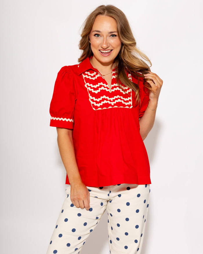 Playful RicRac Accent Top in Red