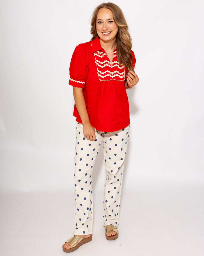 Playful RicRac Accent Top in Red