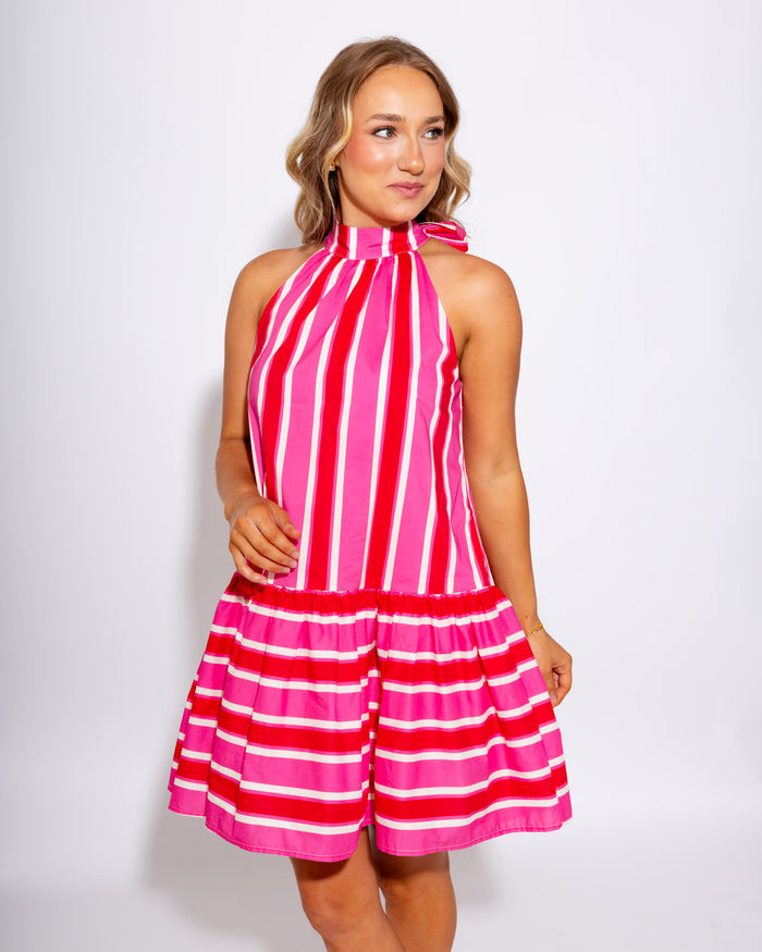 Playful Striped Tie-Back Mini Dress