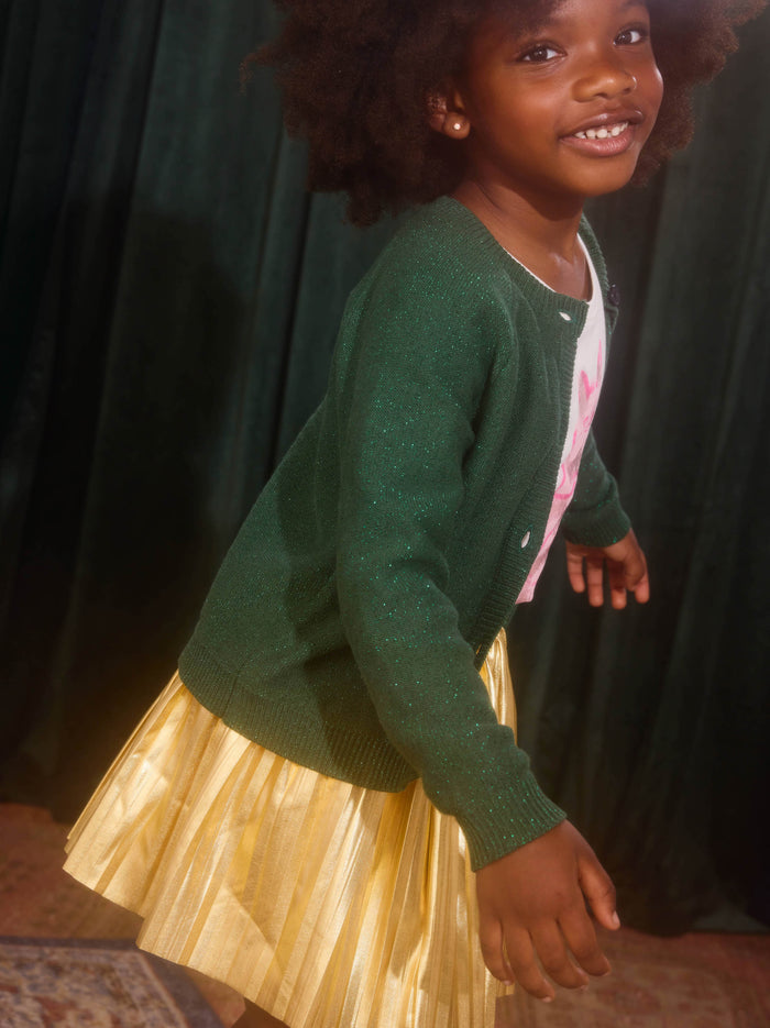 Pleated Metallic Twirl Skirt