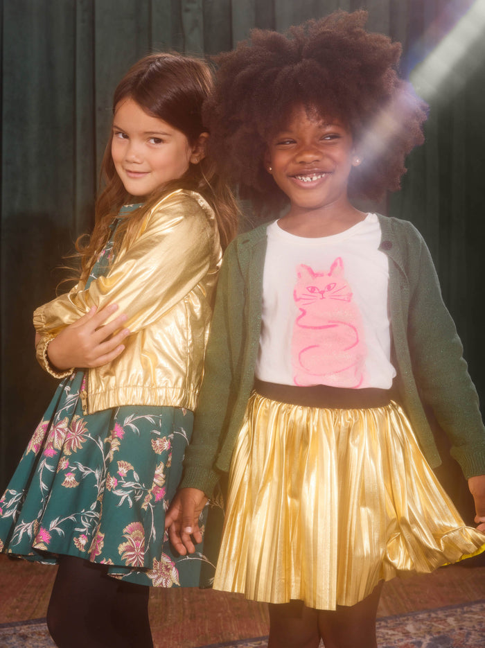 Pleated Metallic Twirl Skirt