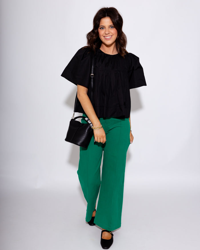 Pleated Short Sleeve Top in Black