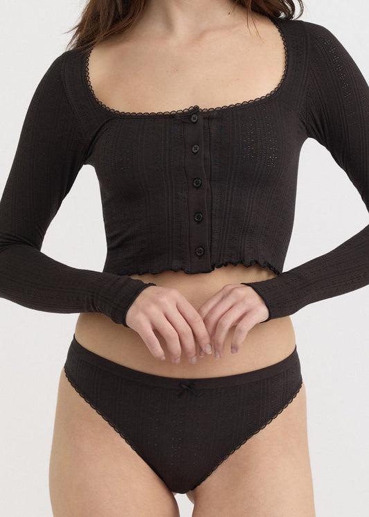 Organic Basics - Pointelle Thong - Black -