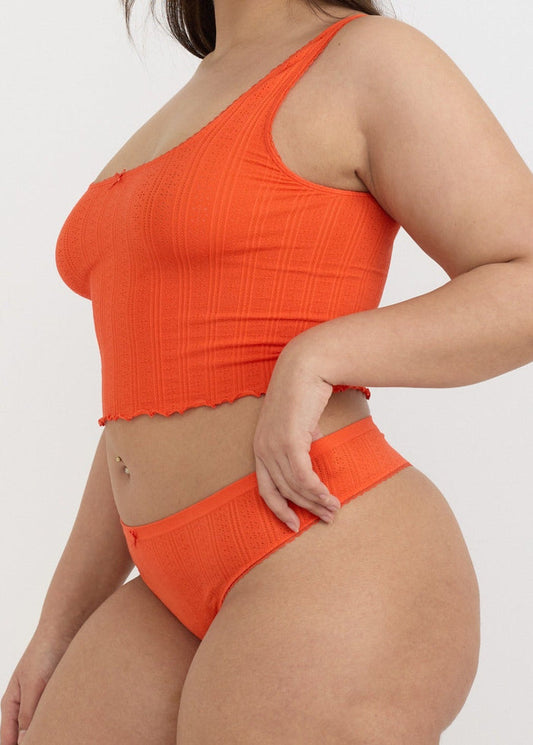 Organic Basics - Pointelle Thong - Vibrant Red -