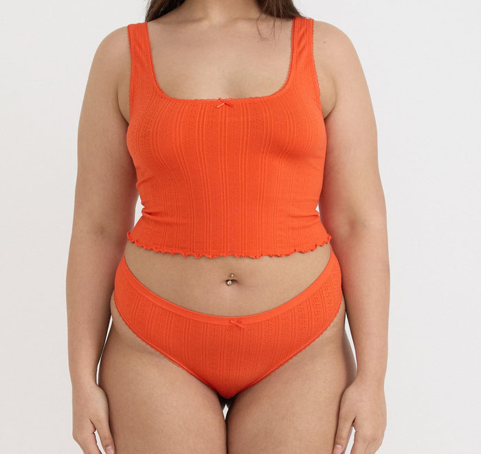 Organic Basics - Pointelle Thong - Vibrant Red -