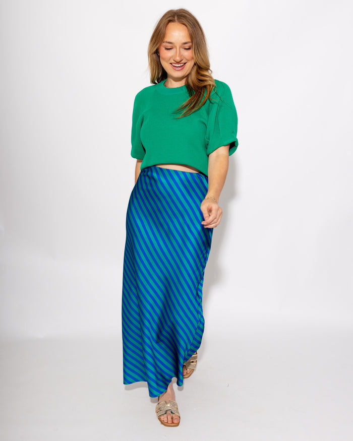 Polished Puff Sleeve Knit Top in Green