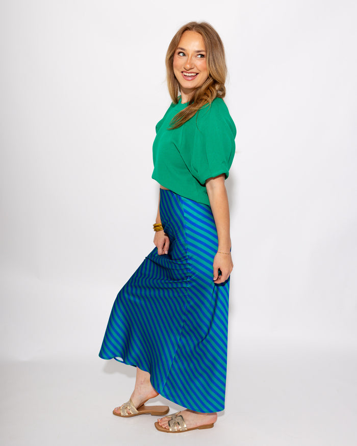 Polished Puff Sleeve Knit Top in Green