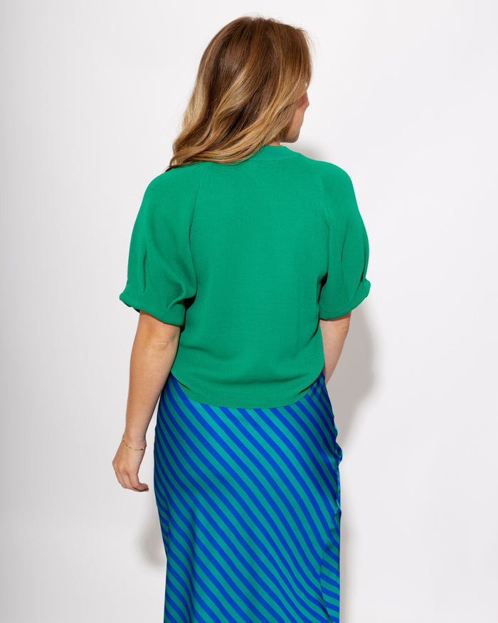 Polished Puff Sleeve Knit Top in Green