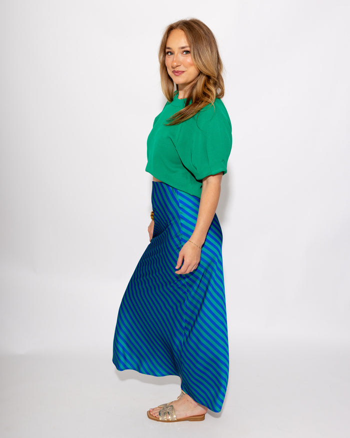 Polished Puff Sleeve Knit Top in Green