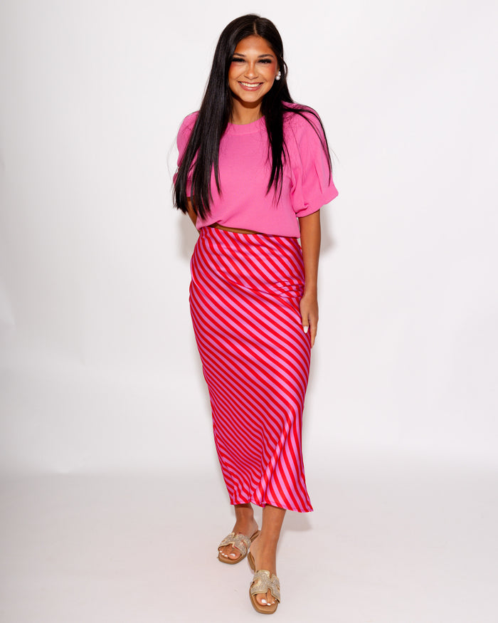 Polished Puff Sleeve Knit Top in Pink