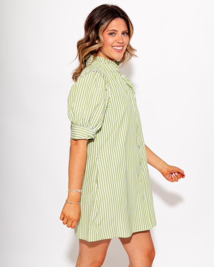 Polished Sage Stripe Mini Dress