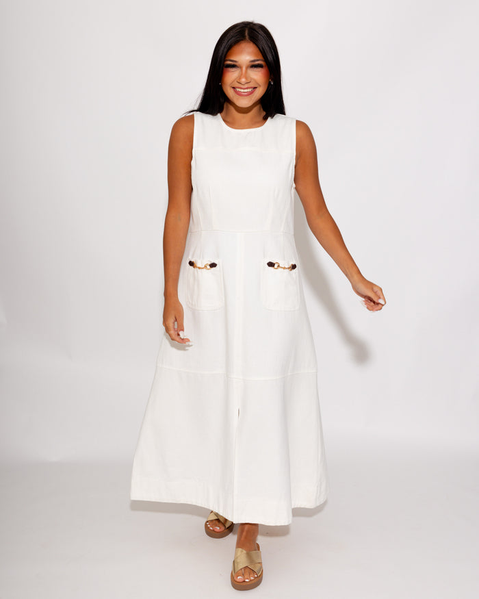 Polished Sleeveless Horsebit Midi Dress