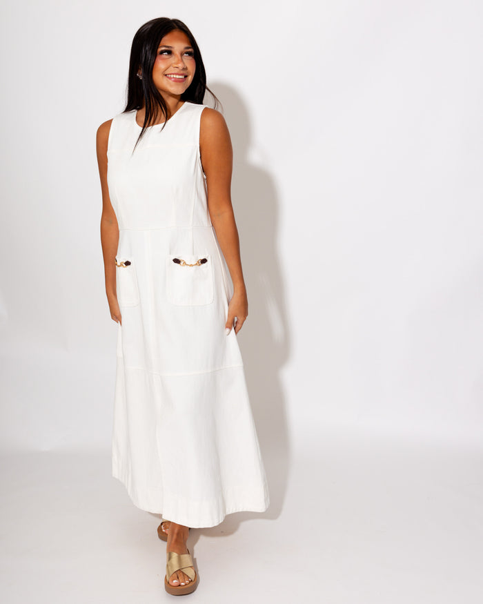 Polished Sleeveless Horsebit Midi Dress