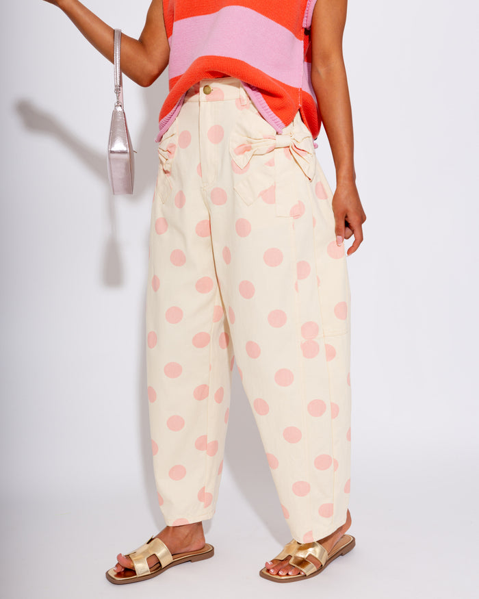 Polka Dot Barrel Jeans in Pink