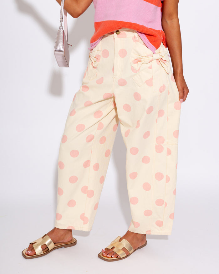 Polka Dot Barrel Jeans in Pink
