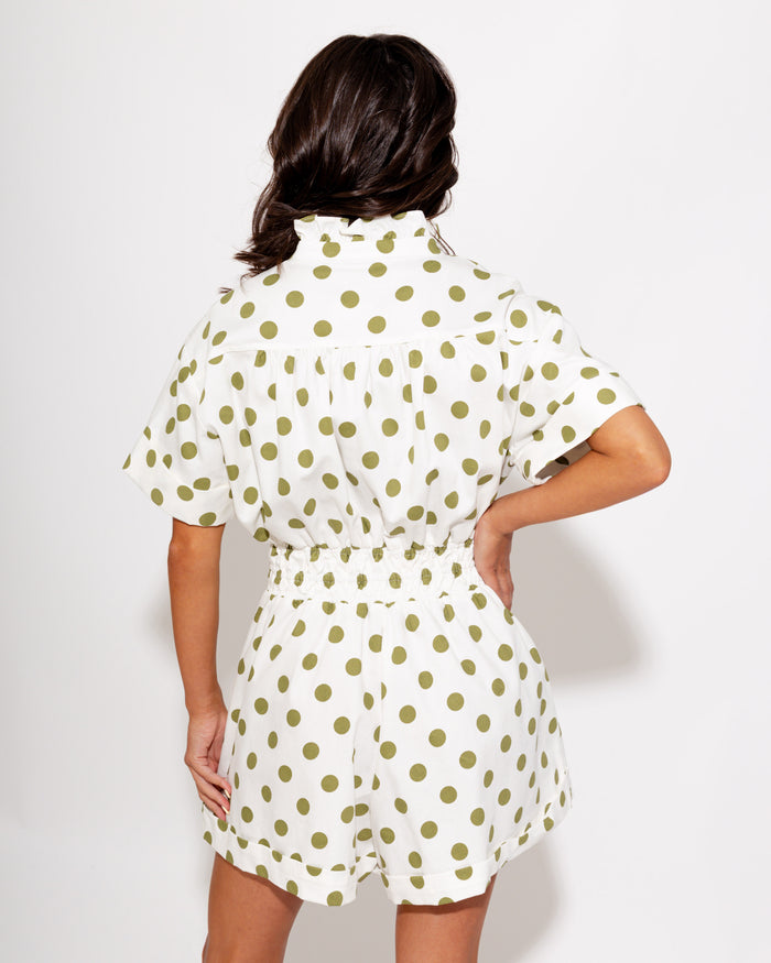 Polka Dot Cinched Waist Romper
