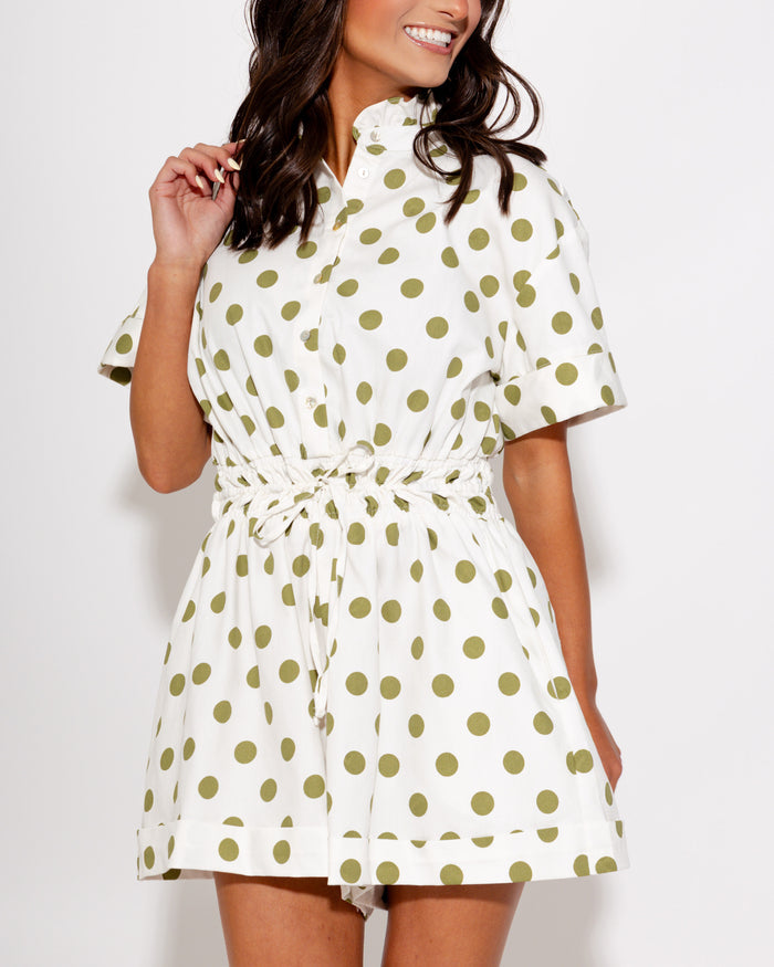 Polka Dot Cinched Waist Romper