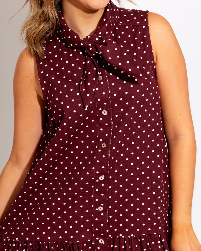 Polka Dot Neck Tie Mini Dress