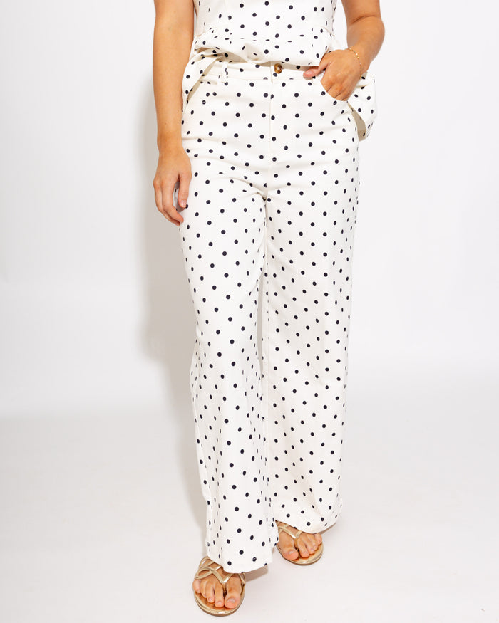 Polka Dot Peplum Top & Tailored Pants Set