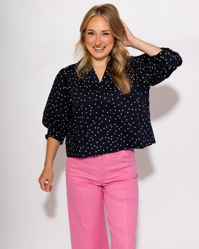 Polka Dot Puff Sleeve Top