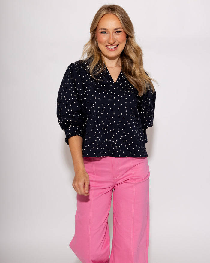 Polka Dot Puff Sleeve Top