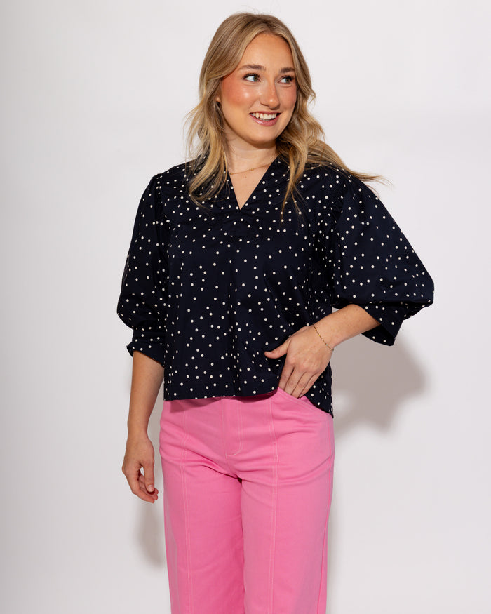 Polka Dot Puff Sleeve Top