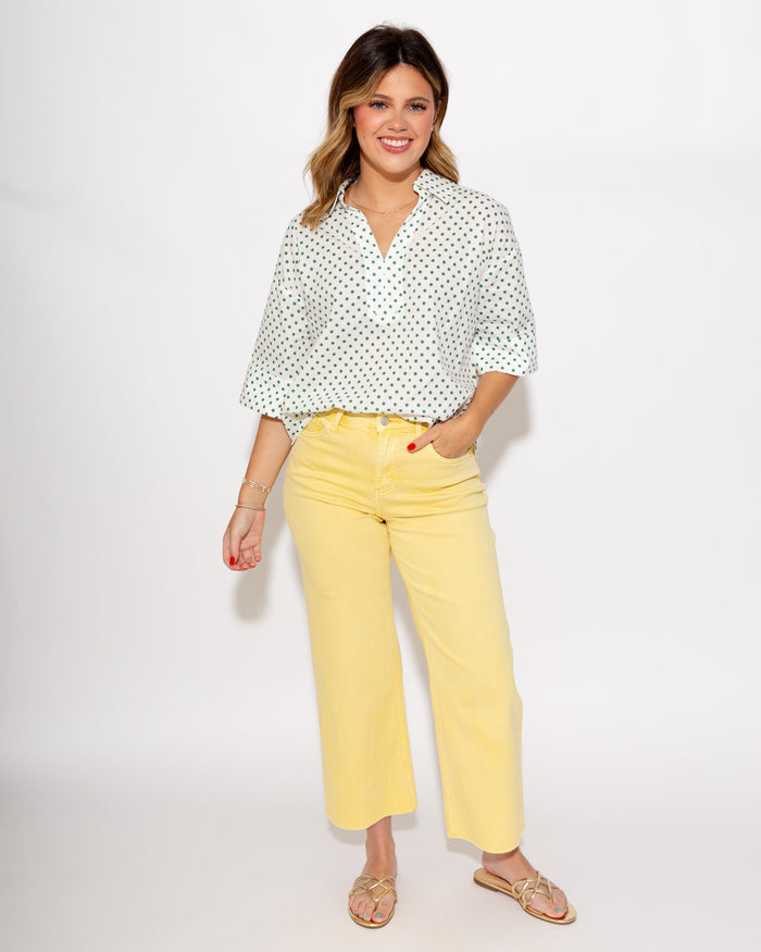 Polka Dot Split Neck Top