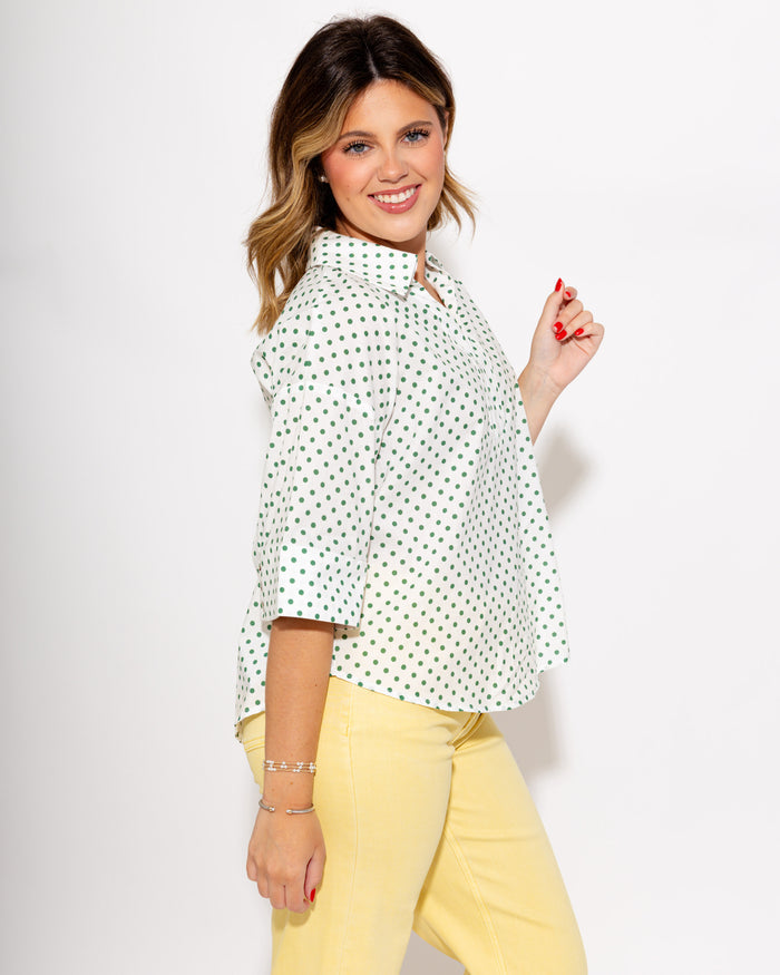 Polka Dot Split Neck Top
