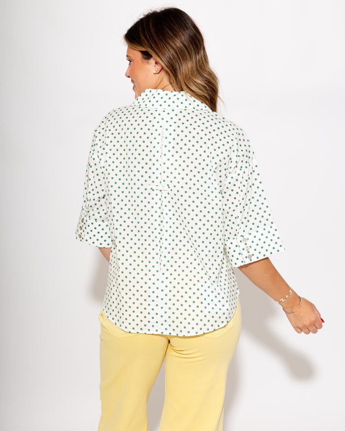 Polka Dot Split Neck Top