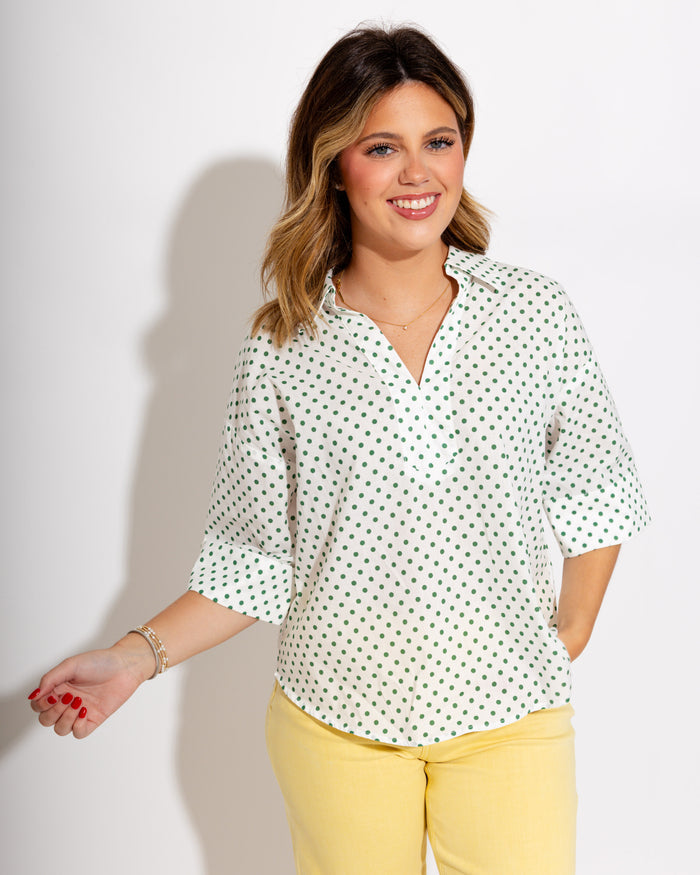 Polka Dot Split Neck Top