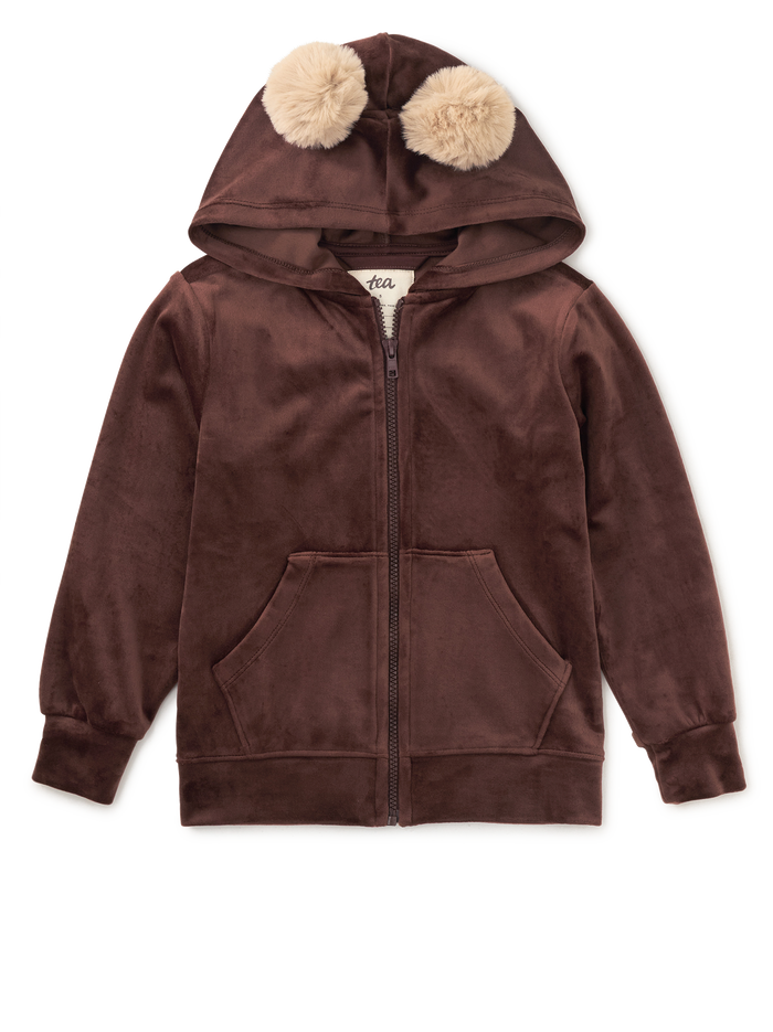 Pom Pom Ear Velour Hoodie
