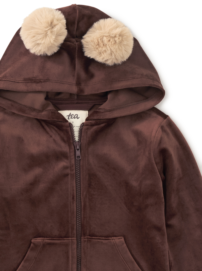 Pom Pom Ear Velour Hoodie