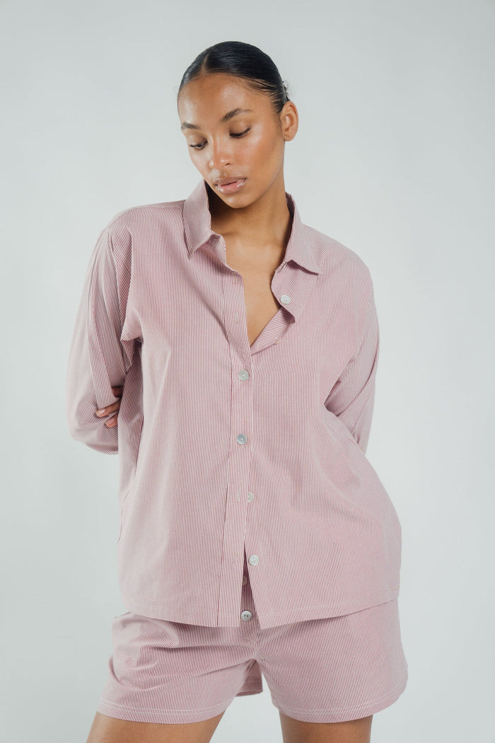 Wildflo Studio - Poplin Shirt Burgundy Pinstripe -